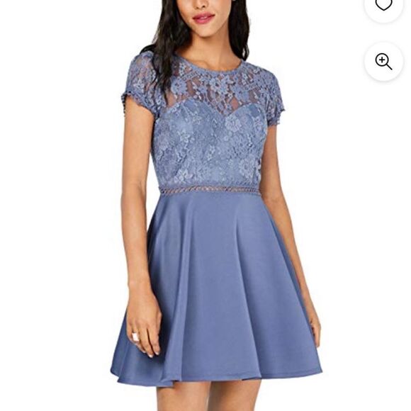 City Studios Juniors' Lace & Scuba Fit & Flare Party Dress Periwinkle - Picture 1 of 16